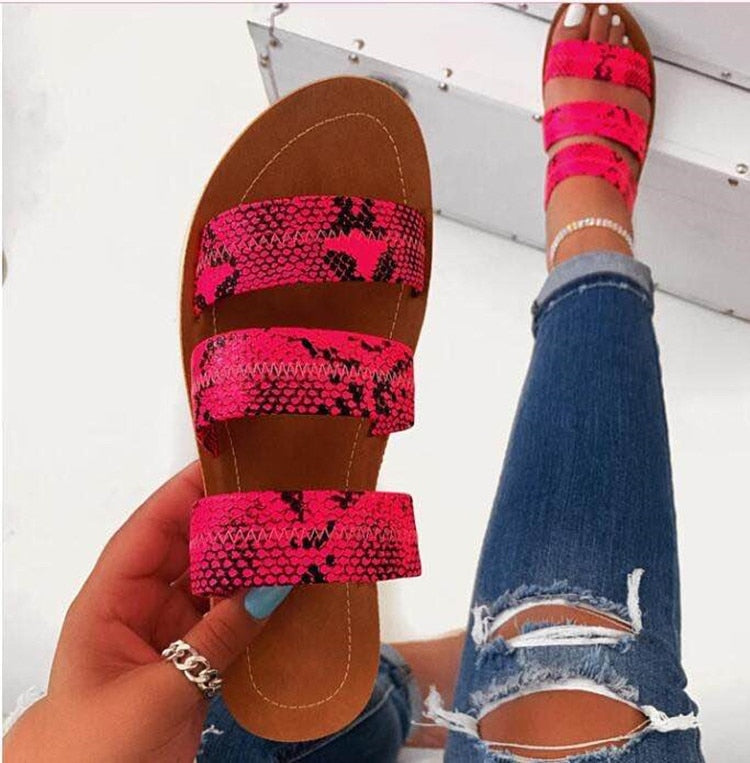 Snake Print Flat Sandals