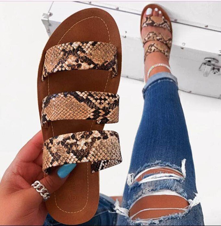 Snake Print Flat Sandals