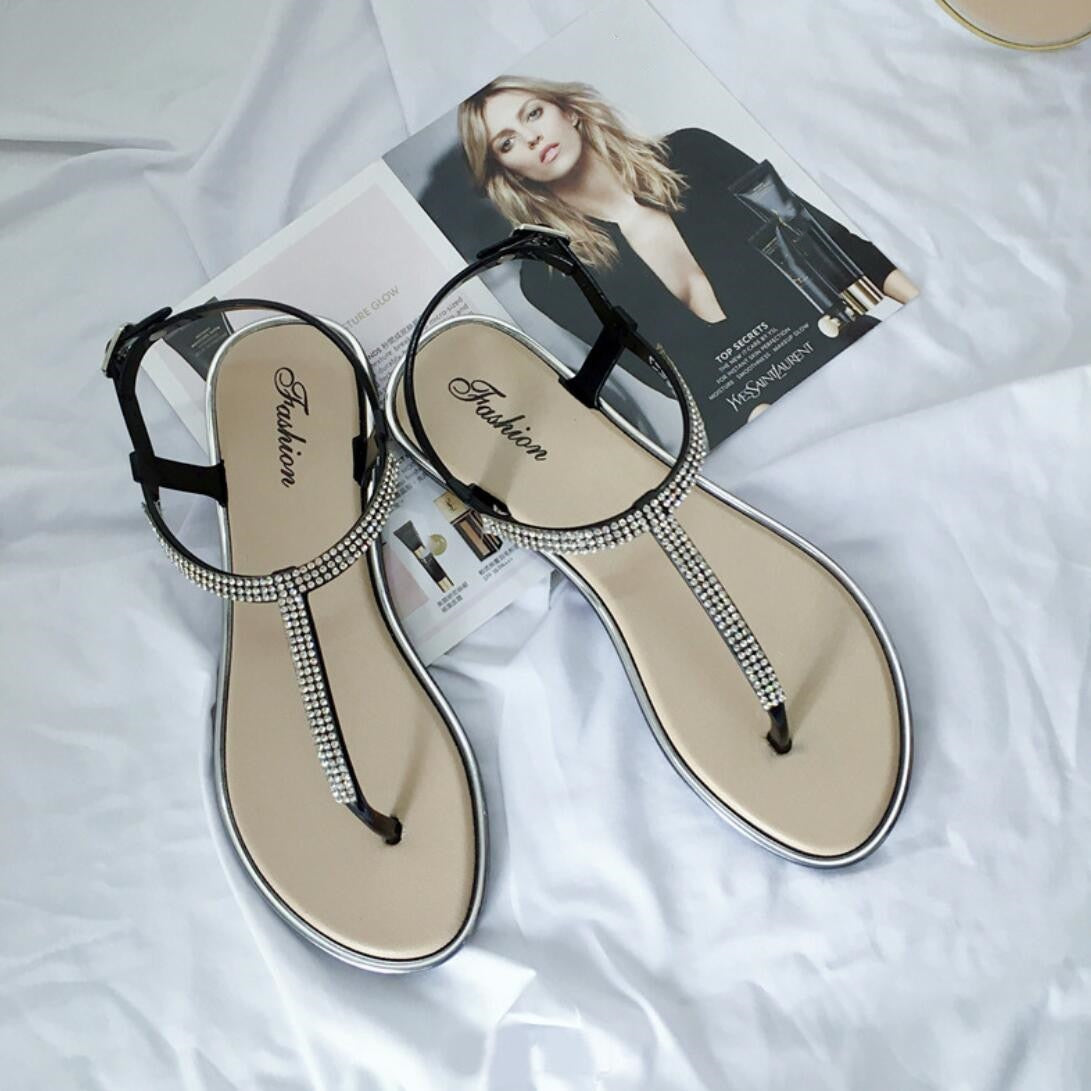 Koovan Rhinestone T-Strap Sandals