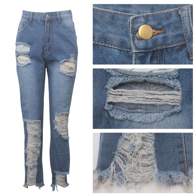 High Waisted Ripped Boyfriend Jeans