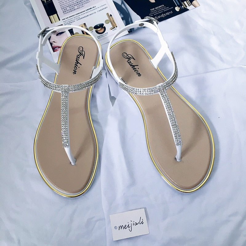 Koovan Rhinestone T-Strap Sandals