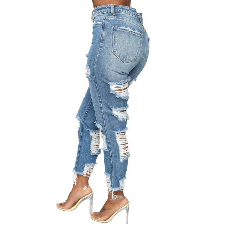 High Waisted Ripped Boyfriend Jeans