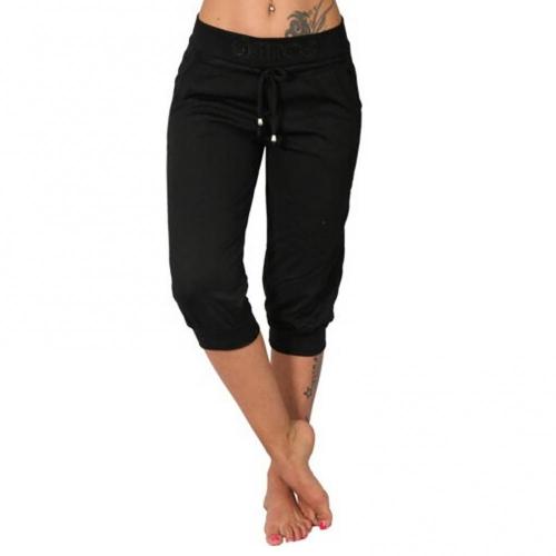 Low Rise Drawstring Pockets Capri Joggers